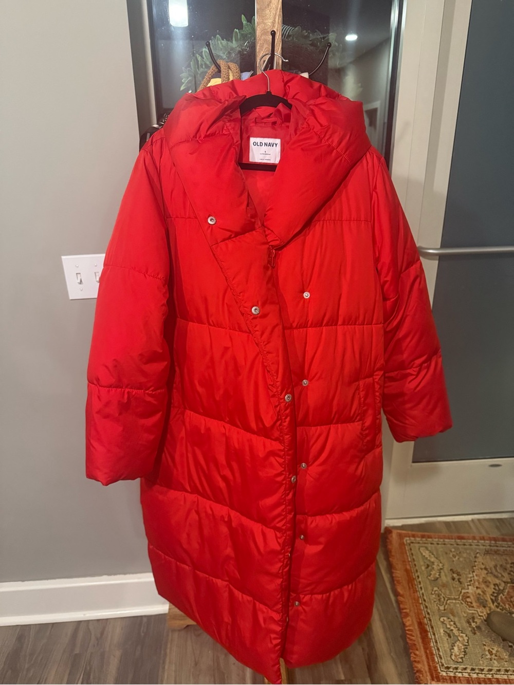 Old Navy Womens’ Bright Red Long Puffer Coat
